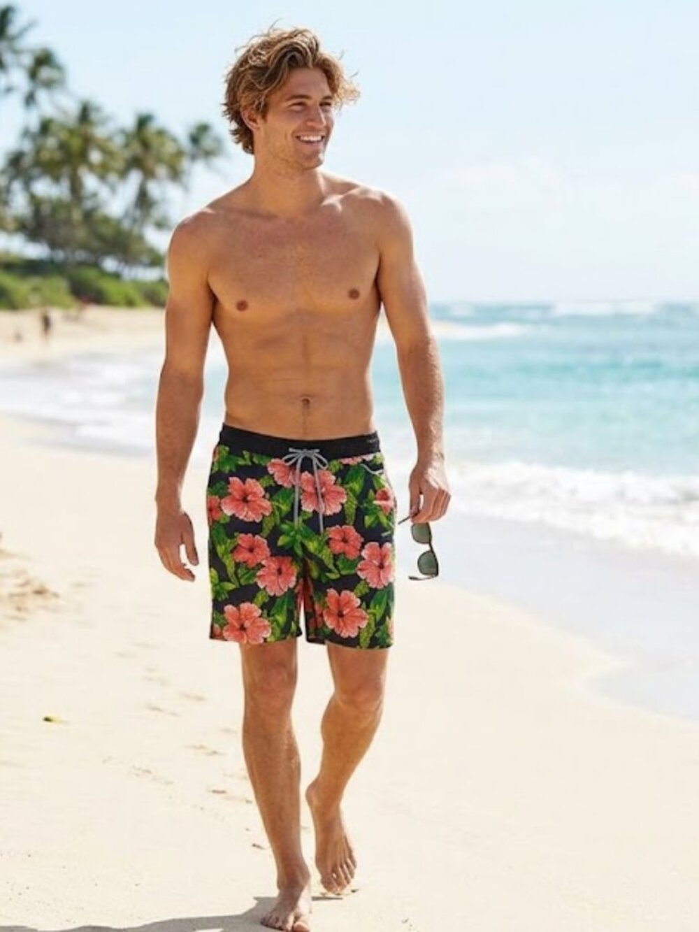 Goodfella & Company Mens' Swim Trunks small flowered Black Coral Lined